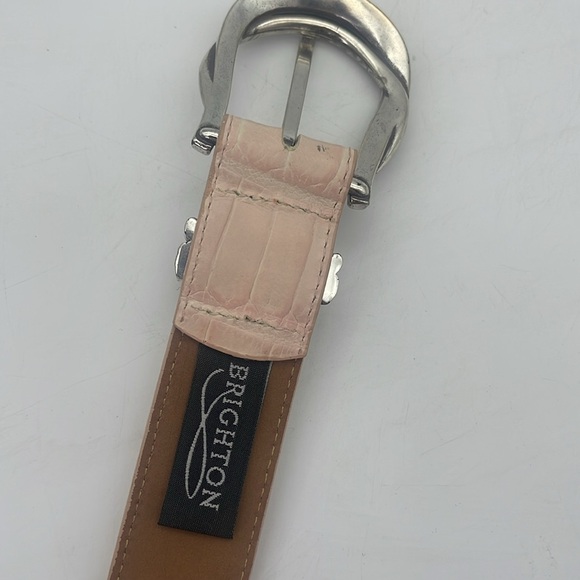 Brighton Statement  Leather Belt Croc Embossed Silver Hardware Pink Sz M 30 - Picture 6 of 7